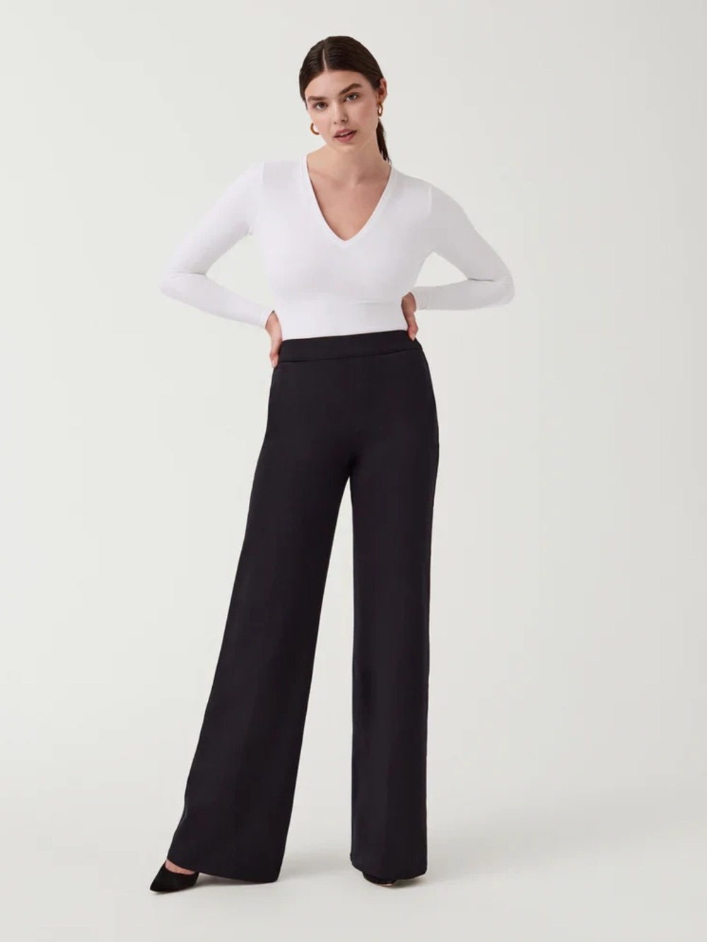 SPANX Perfect Pant Ponte Wide Leg Pull-On Black Pants -small